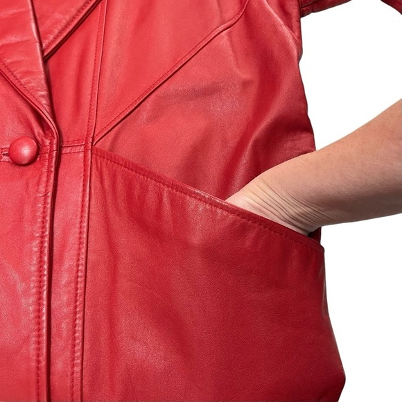 Vintage G-III Red Leather 80’s Single Button Rock Punk Coat Size Small - Picture 4 of 16